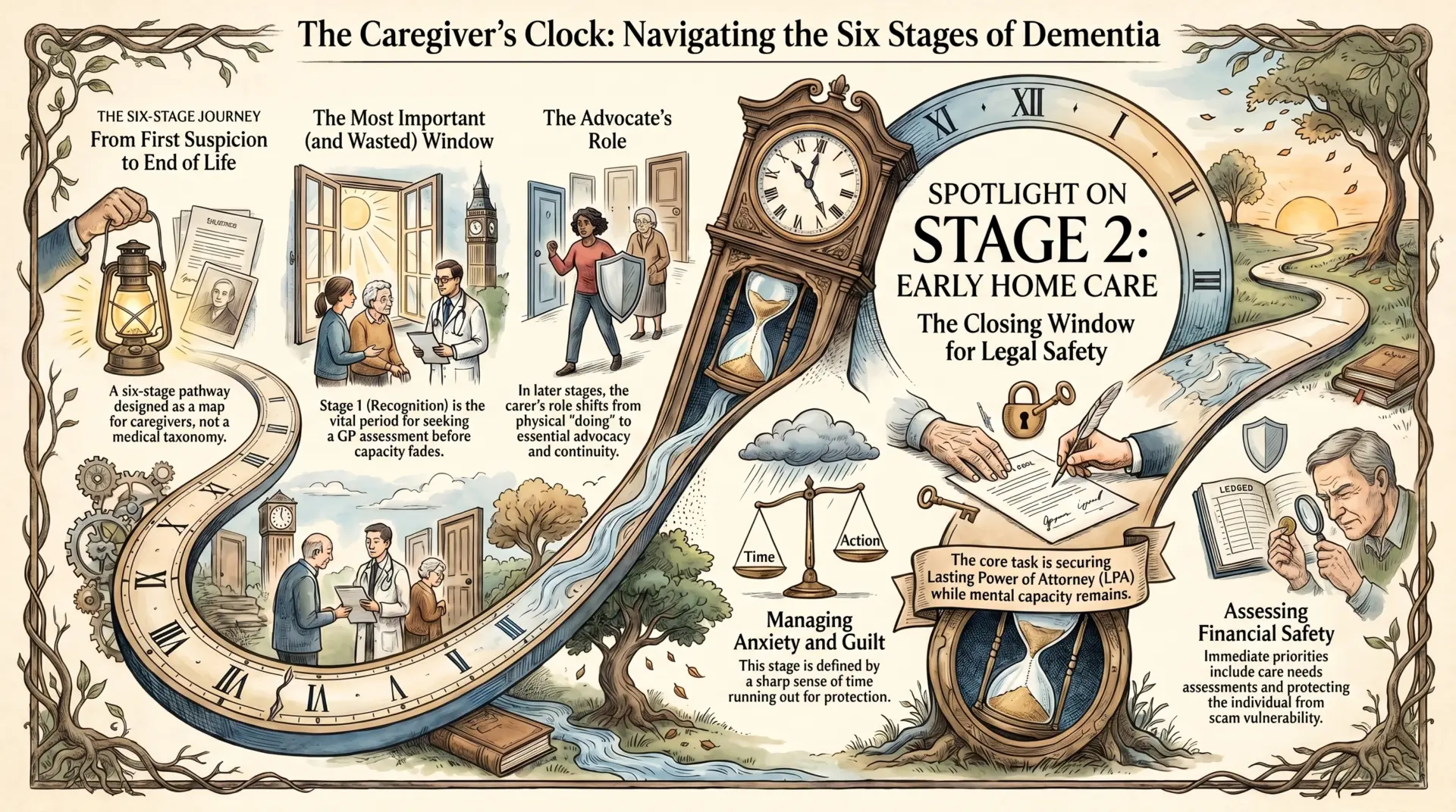 Infographic on six stages of dementia caregiving