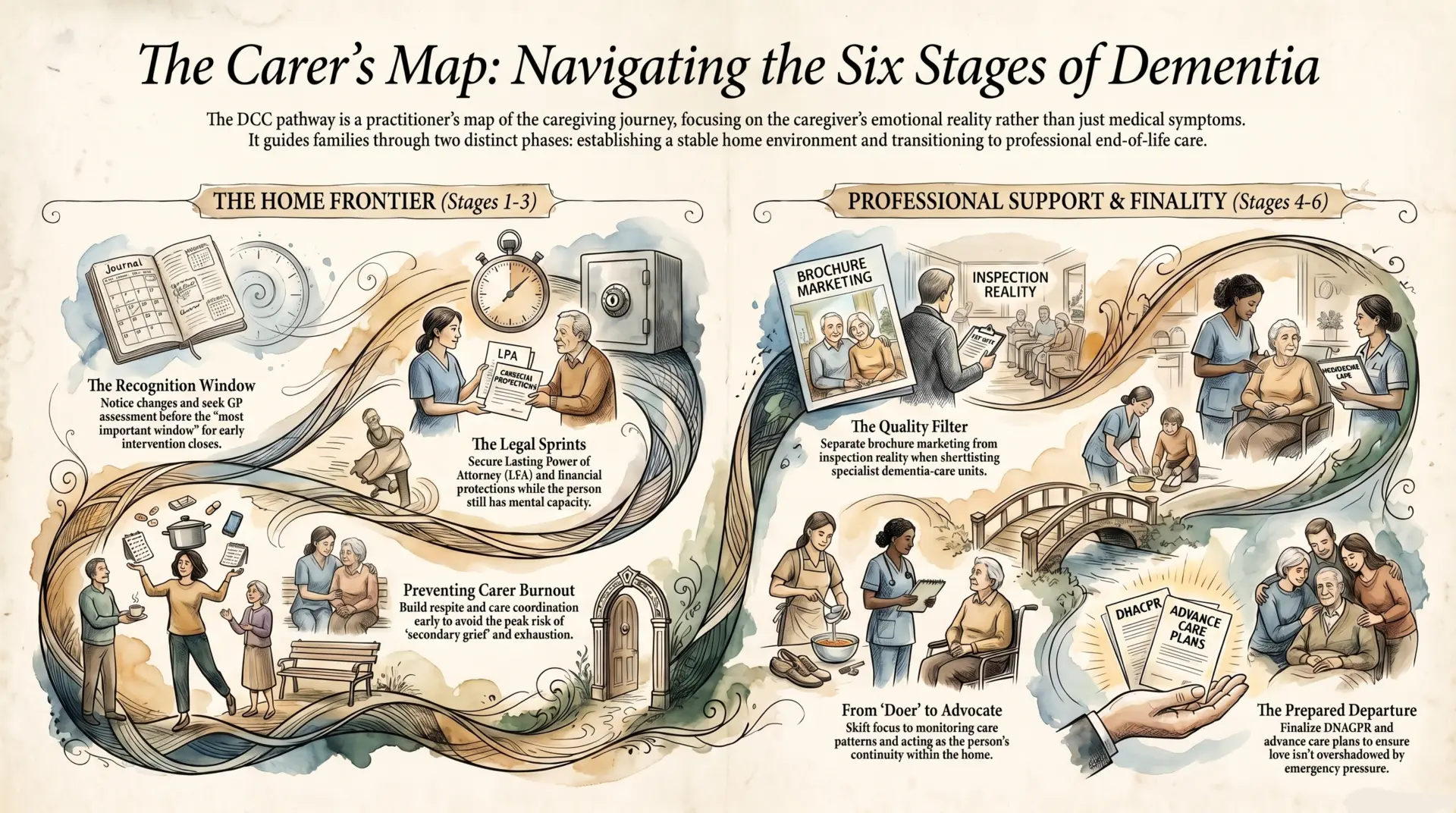 Infographic of six stages of dementia caregiving journey
